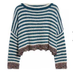 Prima Tinsel Stripe Metallic Crop Festive Sweater Long Sleeve women SMALL NWOT